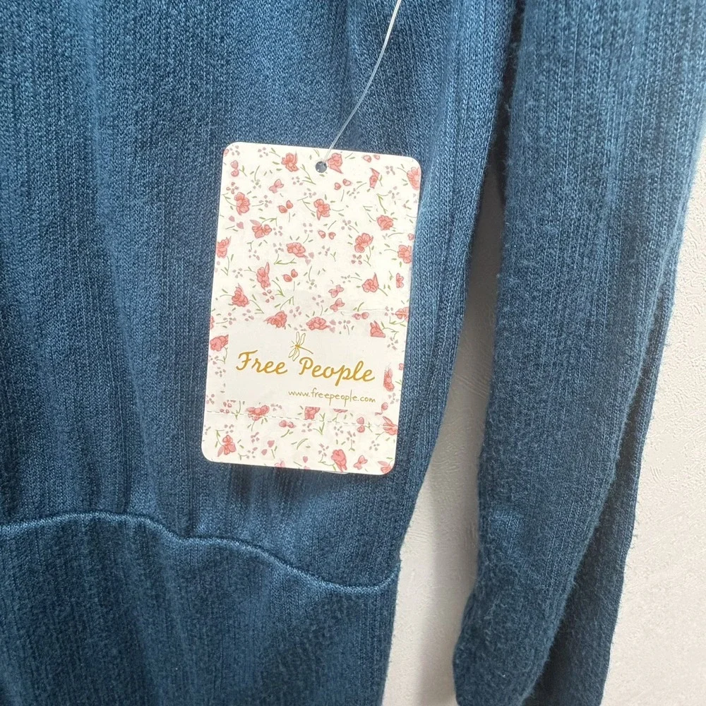 Free People Blue Teal Sundown Cowl Neck Ruched Mini Dress‎ New Size S Y2K